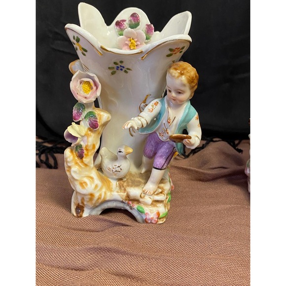 Ucagco Ceramics Set of Two (2) Figurine Vases, Girl with Duck and Boy with Duck. - Picture 2 of 16